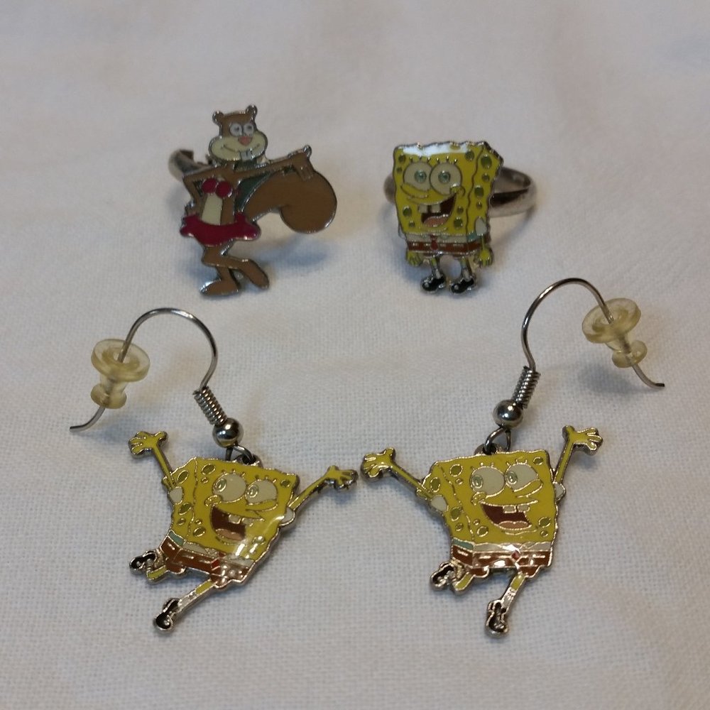 Spongebob Earrings and Rings Set